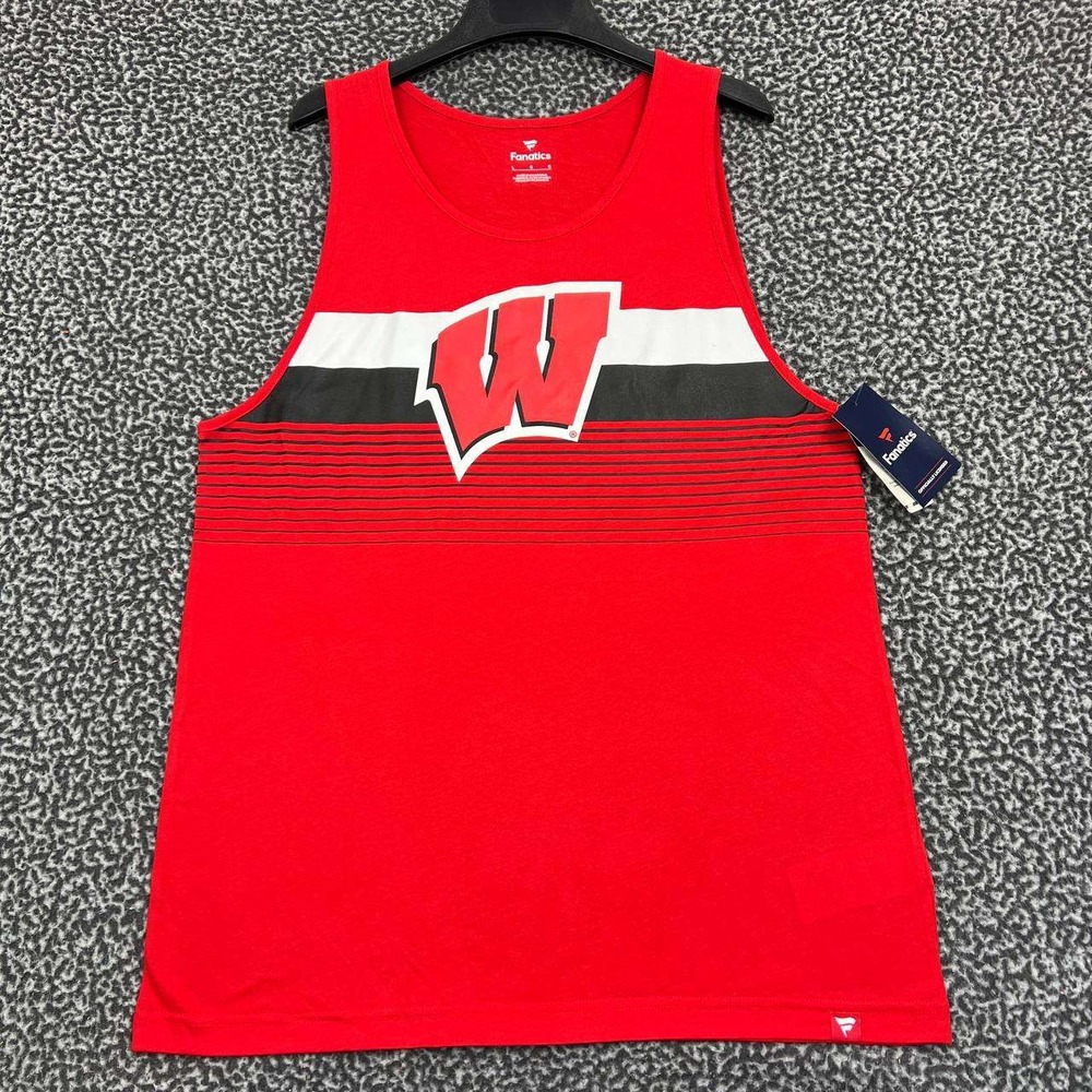 Wisconsin Badgers Shirt Men Large Red Fanatics Sleeveless Round‎ Neck New L